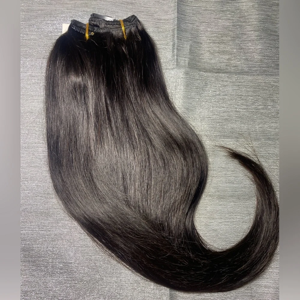 Natural Black Double Weft Clip In Remy Extensions 100% Human Hair #1B 8Pcs 120g